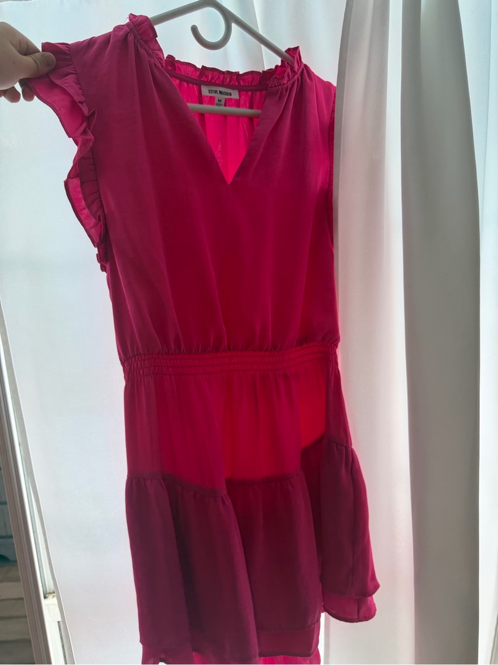 Steve Madden Fuchsia Ruffle Sleeve Tiered Mini Dress